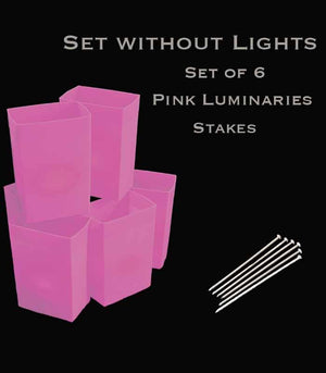 Set of 6 Pink Luminaries, No Lights, Stakes
