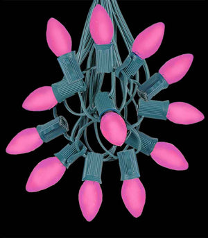 12 Socket Green Electric Light Strings, Pink LED Bulbs