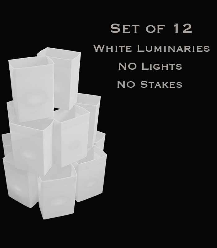Set of 12 White Luminaries, No Light Source, No Stakes