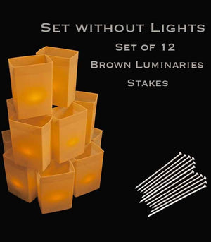 Set of 12 Brown Luminaries, No Light Source,  Stakes