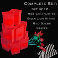 Set of 12 Red Luminaries, Green Light String, Red Bulbs & Stakes