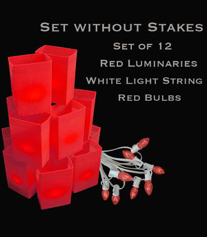 Set of 12 Red Luminaries, White Light String, Red/Green Bulbs, No Stakes