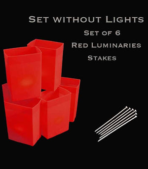 Set of 6 Red Luminaries, No Lights, Stakes