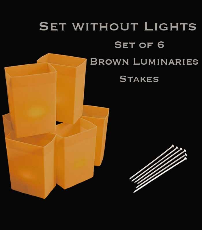 Set of 6 Brown Luminaries, no light source, stakes