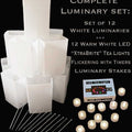 Set of 12 White Luminaries, "XtraBrite" Warm White LED Tea Lights w/ Timers & Stakes