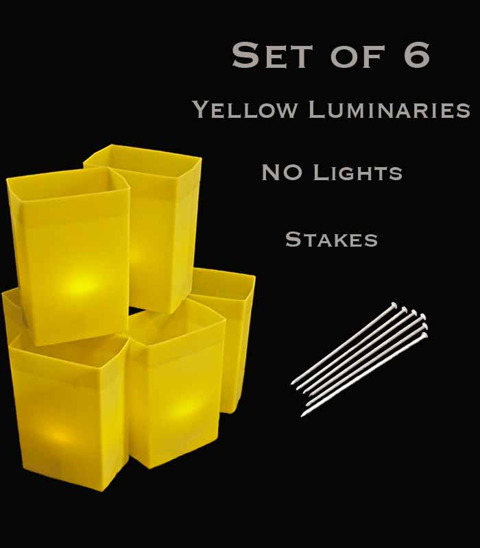 Set of 6 Yellow Luminaries with Stakes